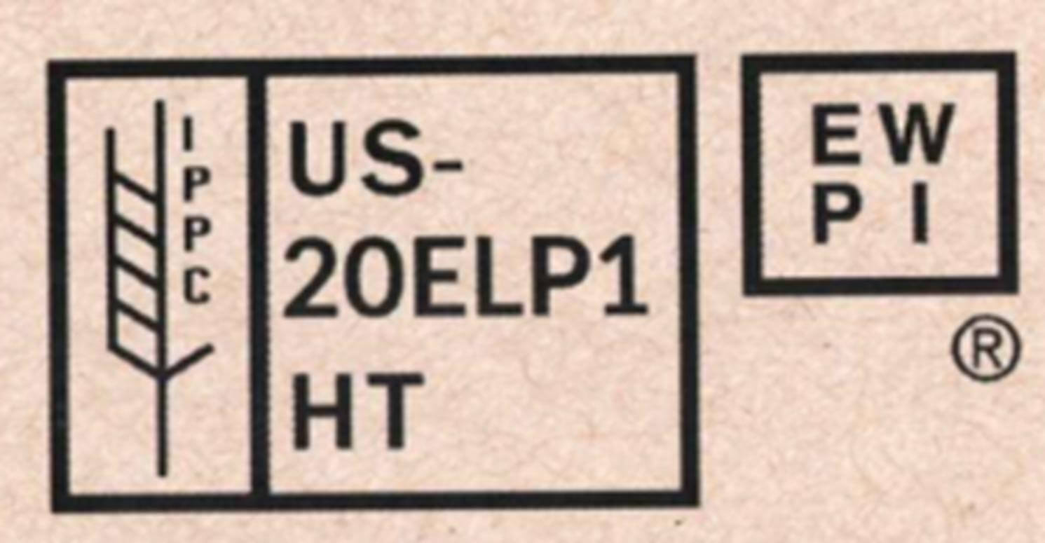 Official IPPC ISPM 15 stamp for heat treated pallets.